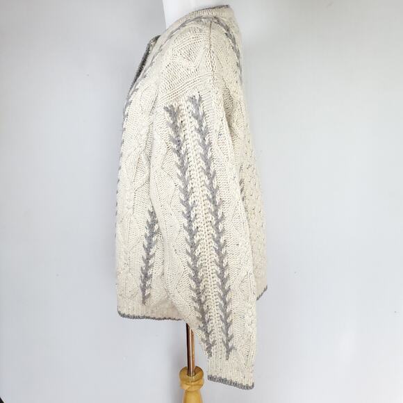 Woolrich Nordic Fisherman Grandpa Cable Knit Cardigan Sweater Cream VTG 90s Sz L - Picture 9 of 16